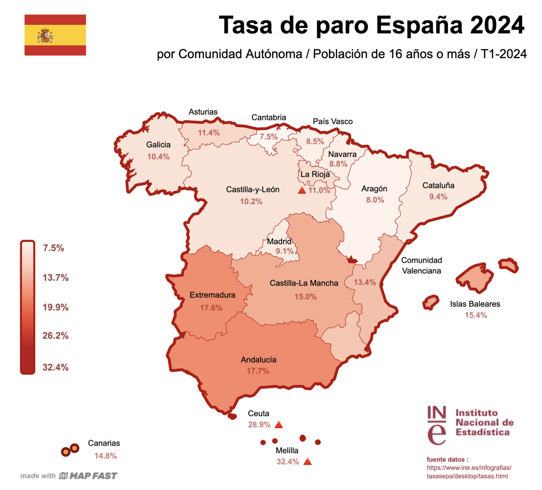 User created map: Spain Tasa de Paro