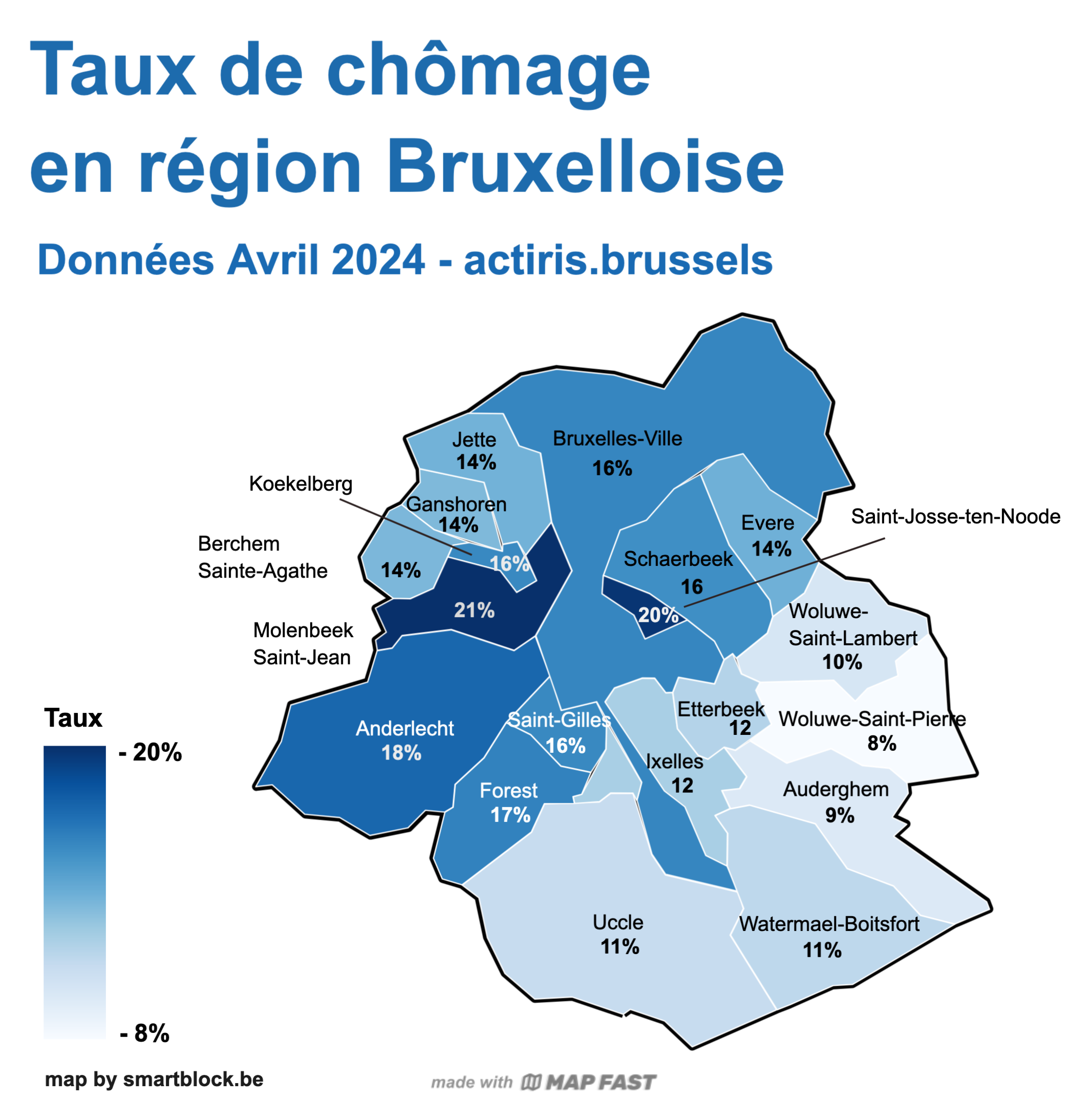 User created map: Taux de chomage, Bruxelles