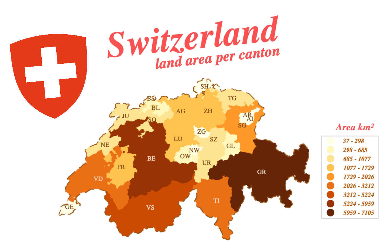 User created map: Switzerland Land Area per Canton