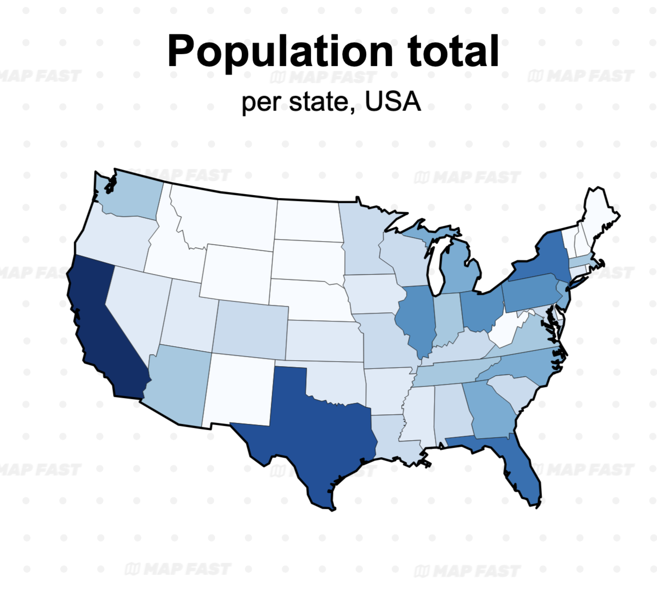 Map : Population total - per State, USA