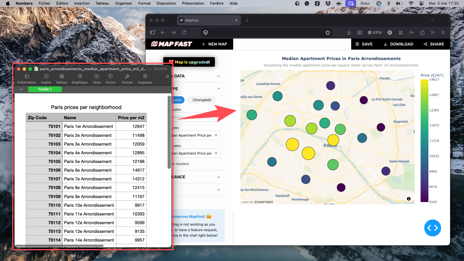 Before and after MapFast screenshot