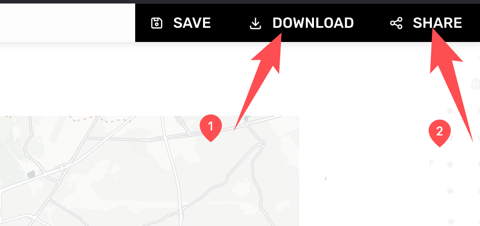 MapFast screenshot: download and share options