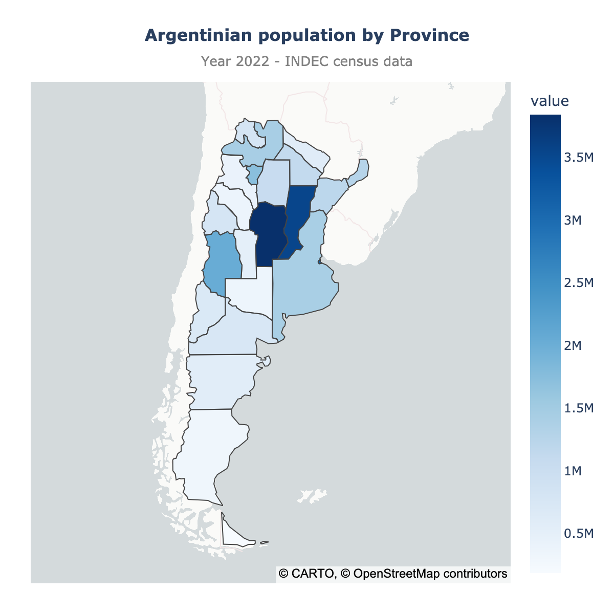 Choropleth map of Argentina