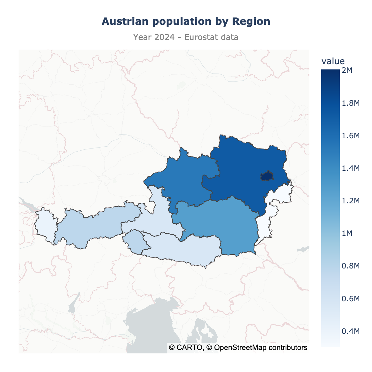 Choropleth map of Austria