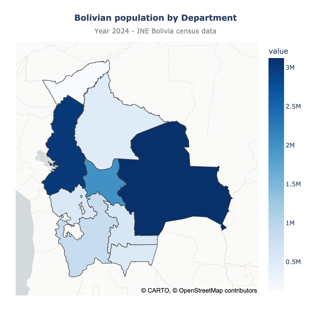 Choropleth map of Bolivia