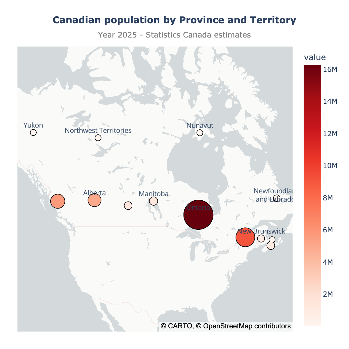 Scatter map of Canada