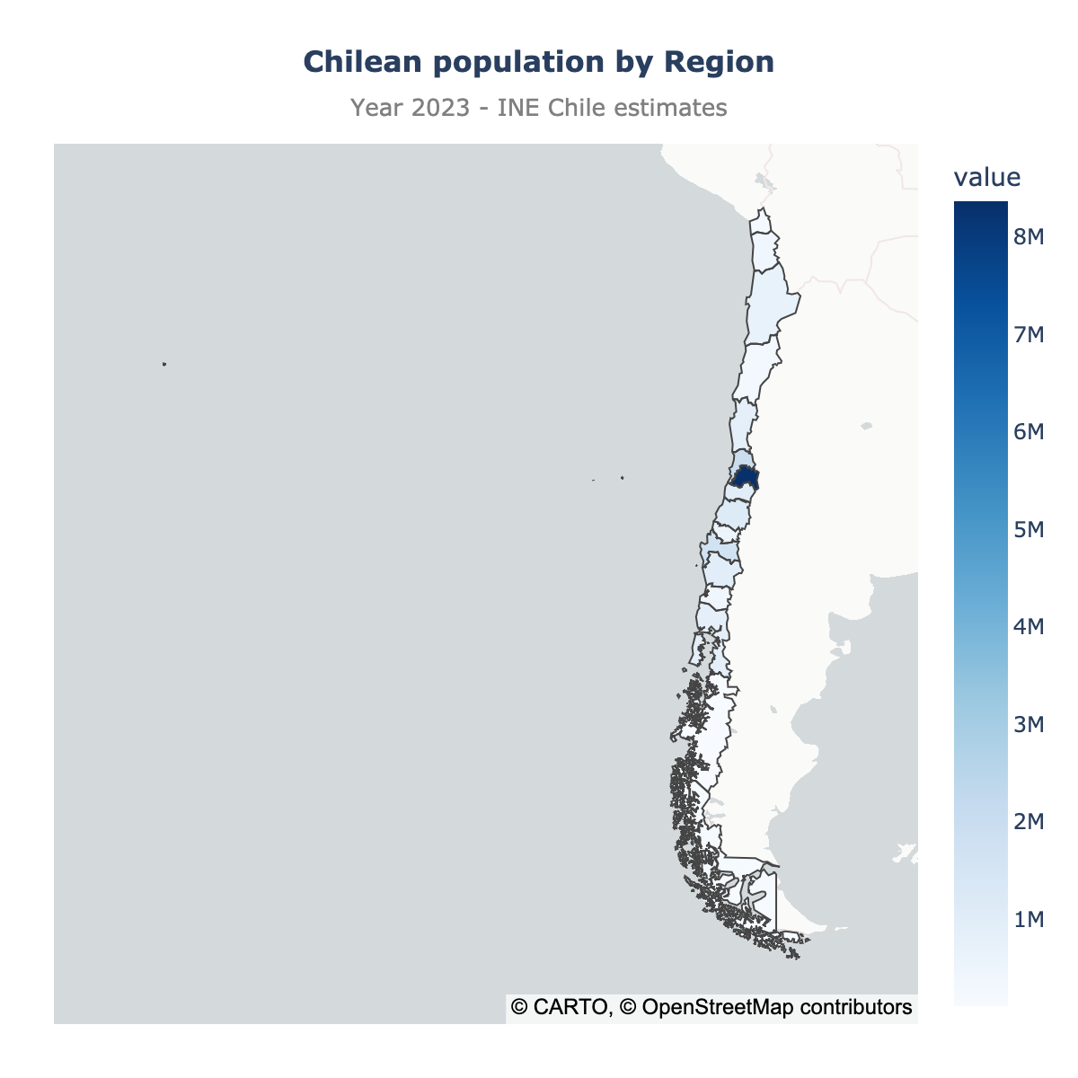 Choropleth map of Chile