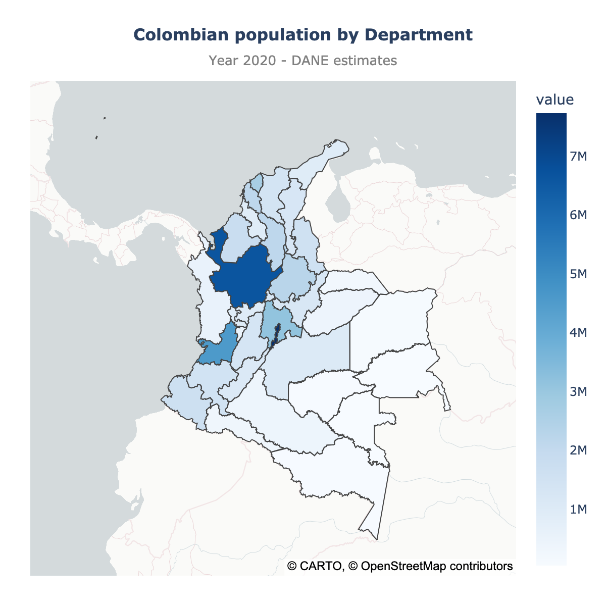 Choropleth map of Colombia