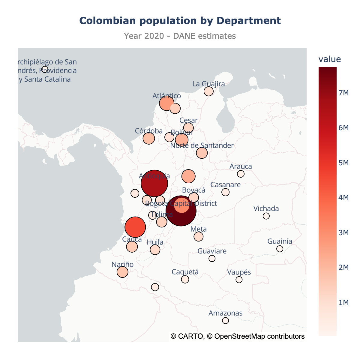 Scatter map of Colombia