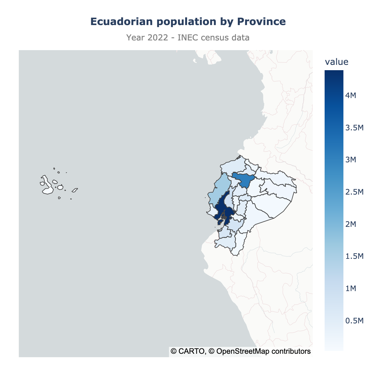 Choropleth map of Ecuador