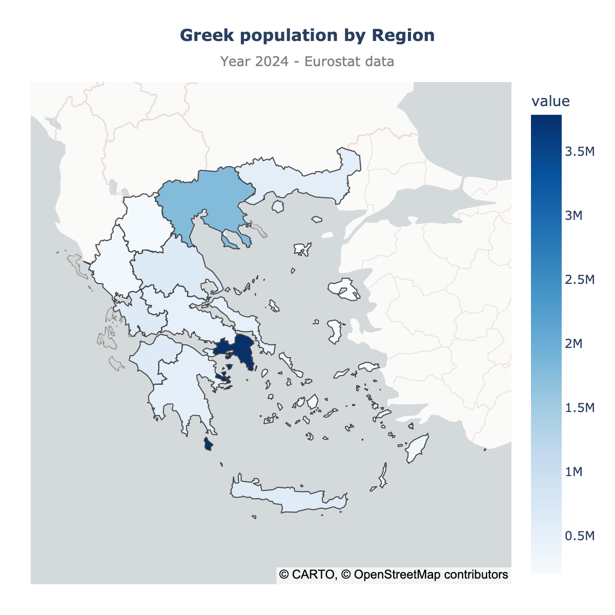 Choropleth map of Greece