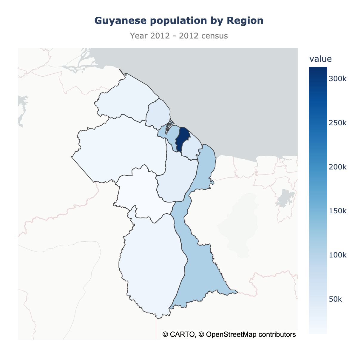 Choropleth map of Guyana