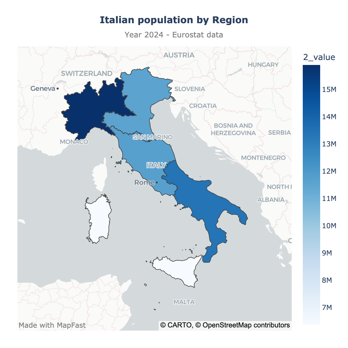 Choropleth map of Italy