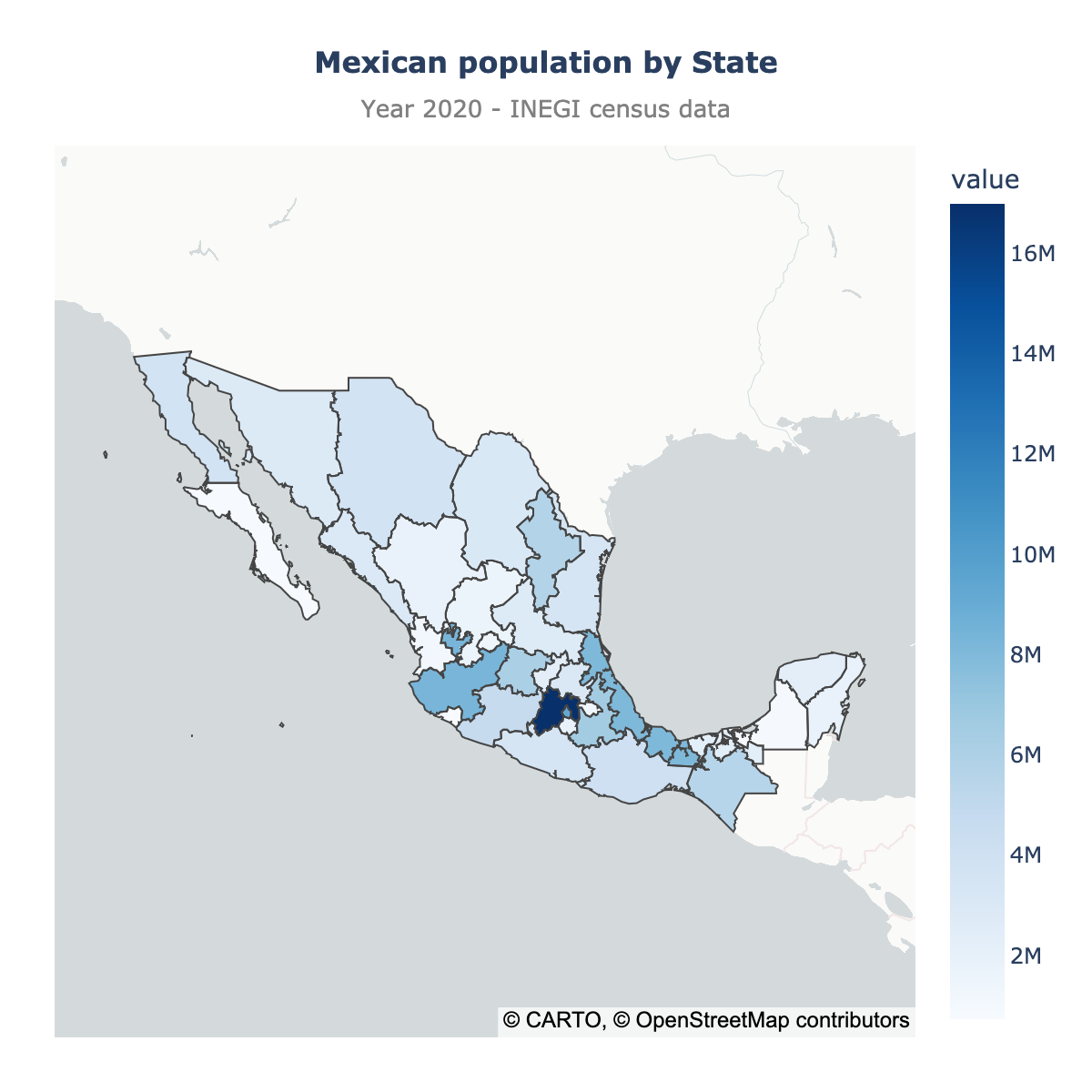 Choropleth map of Mexico