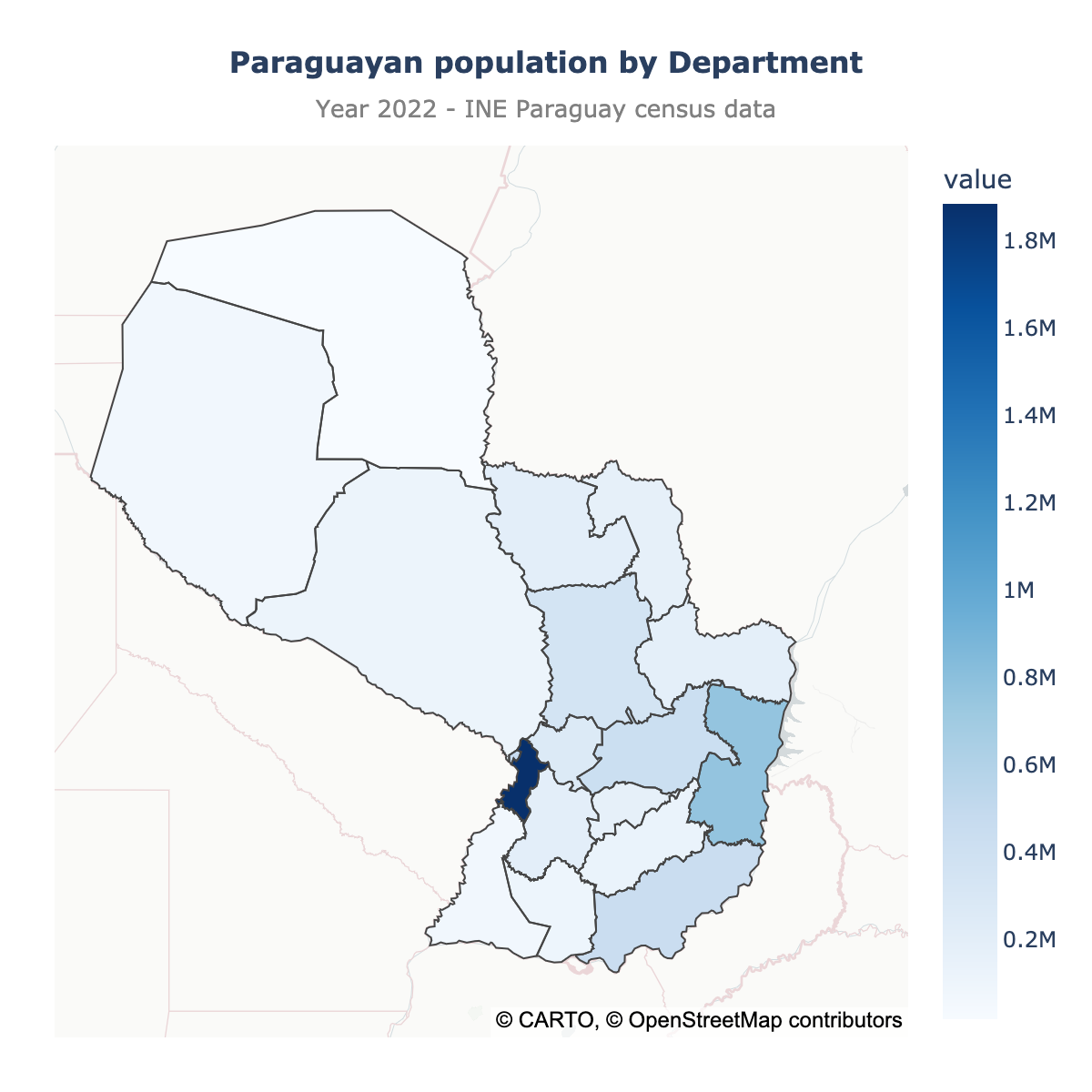 Choropleth map of Paraguay