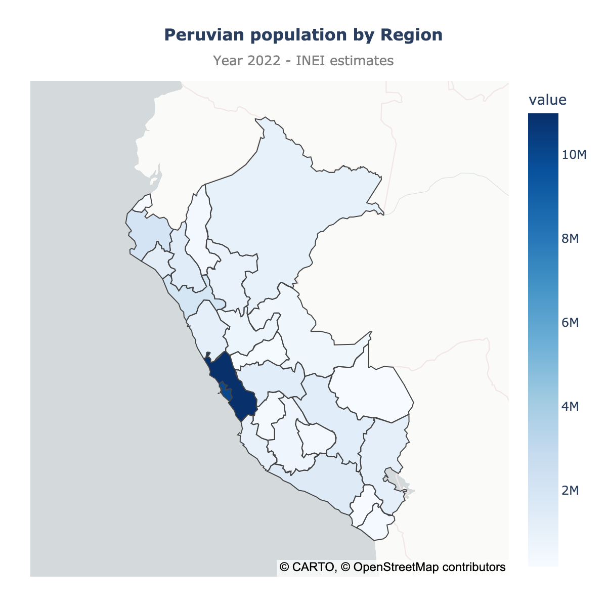 Choropleth map of Peru