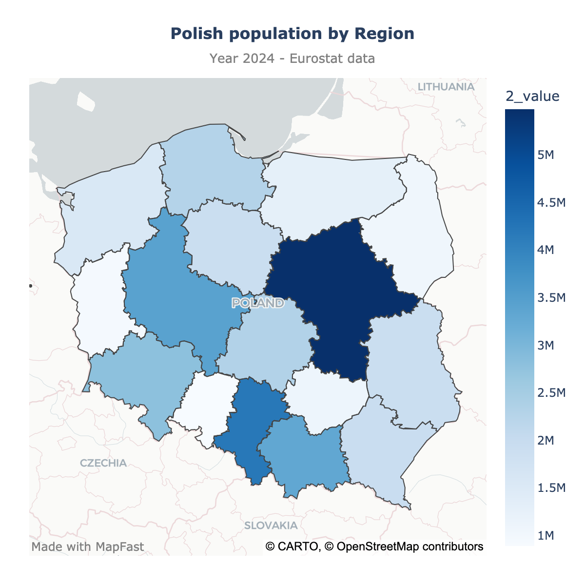 Choropleth map of Poland