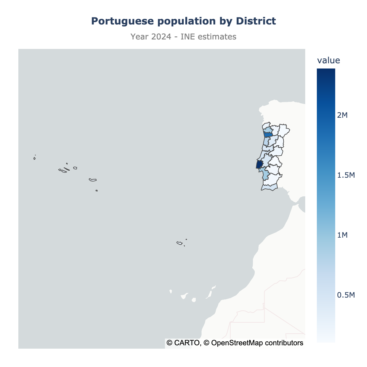 Choropleth map of Portugal