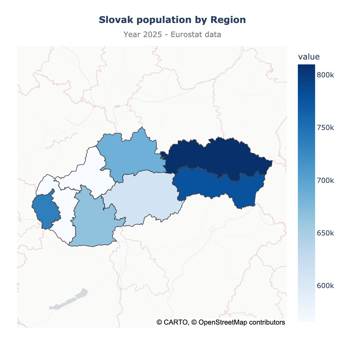 Choropleth map of Slovakia