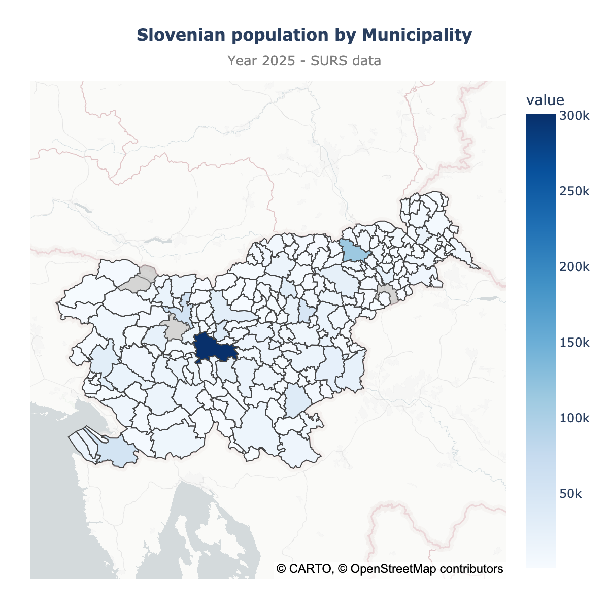 Choropleth map of Slovenia