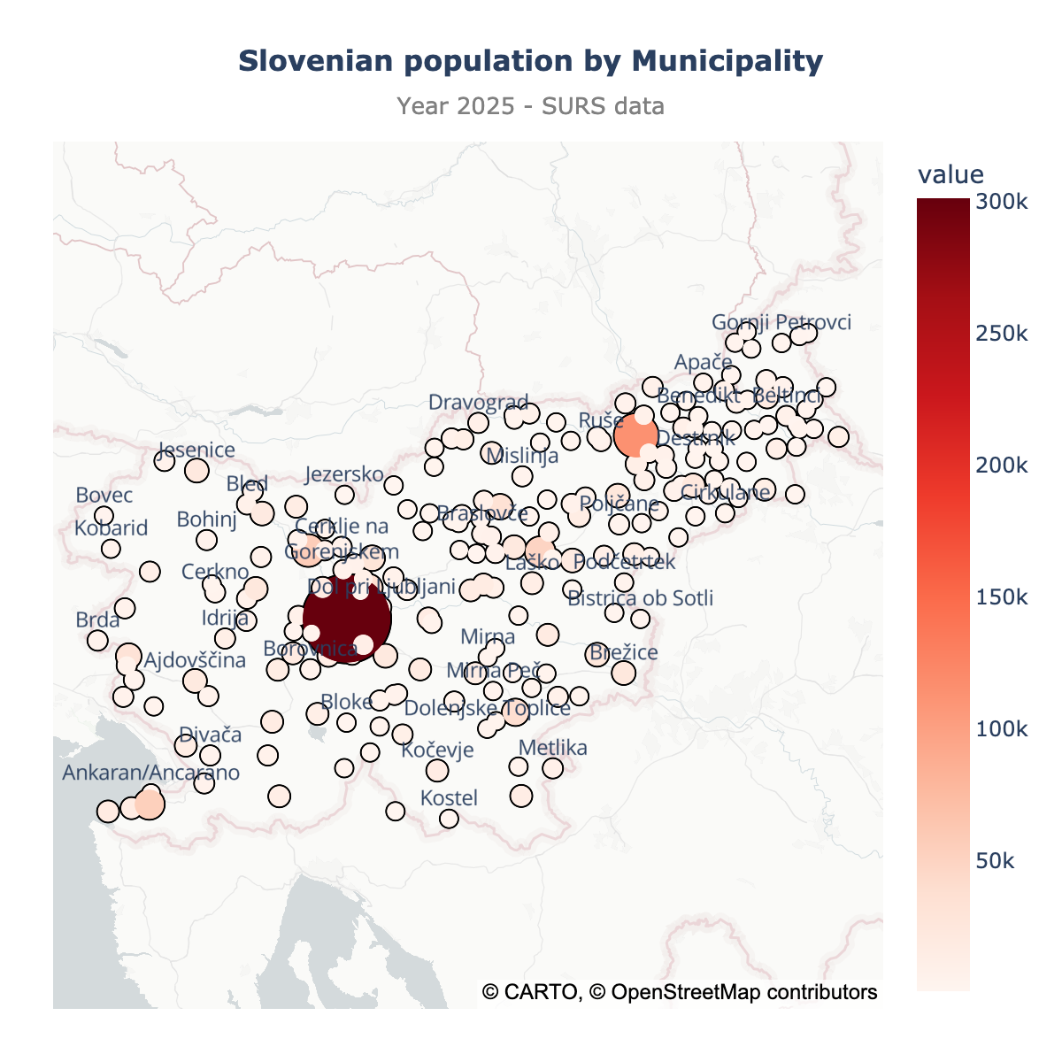 Scatter map of Slovenia