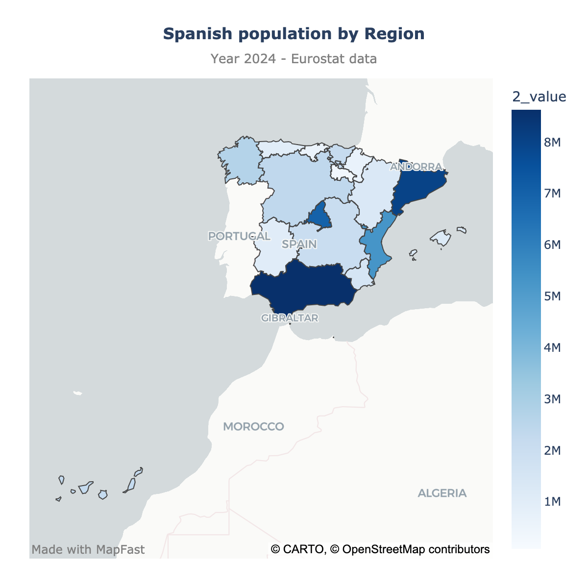 Choropleth map of Spain