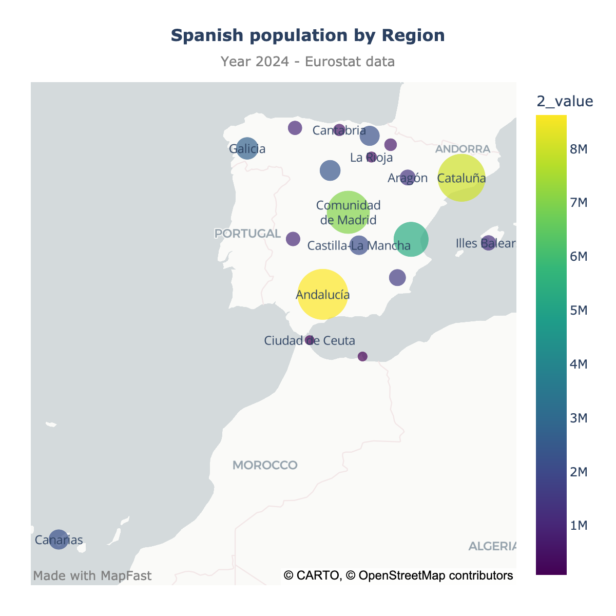 Scatter map of Spain
