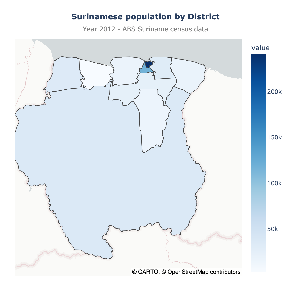 Choropleth map of Suriname