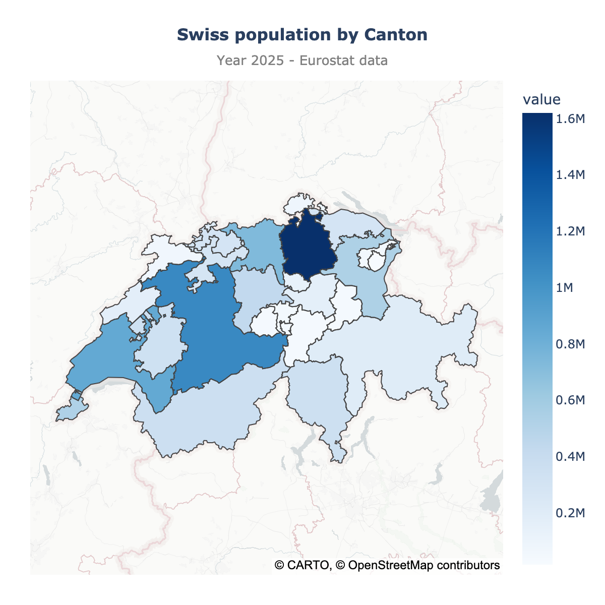 Choropleth map of Switzerland