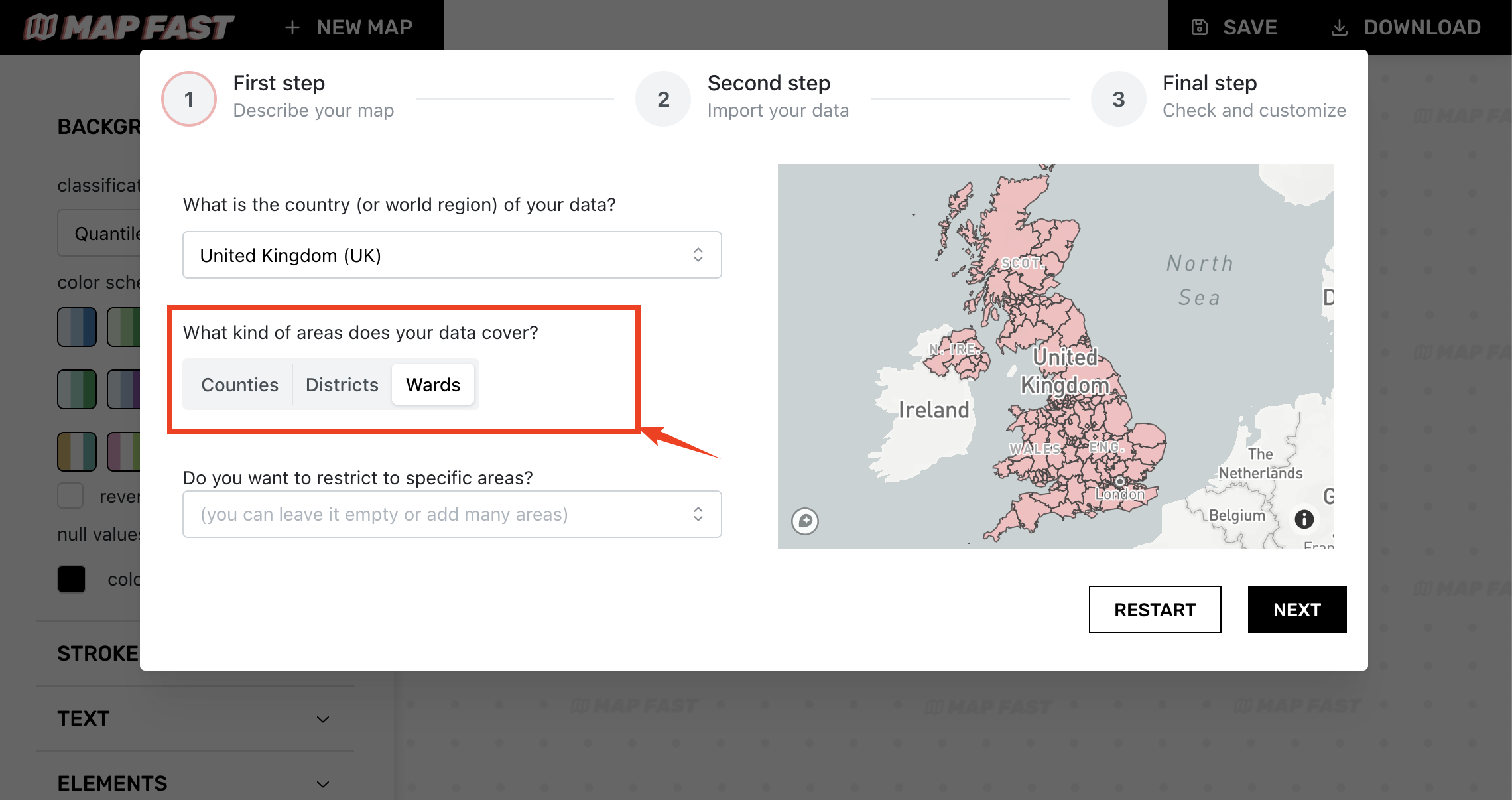 ‘Districts’ are the lowest administrative bounds for cities/electoral districts in the UK.