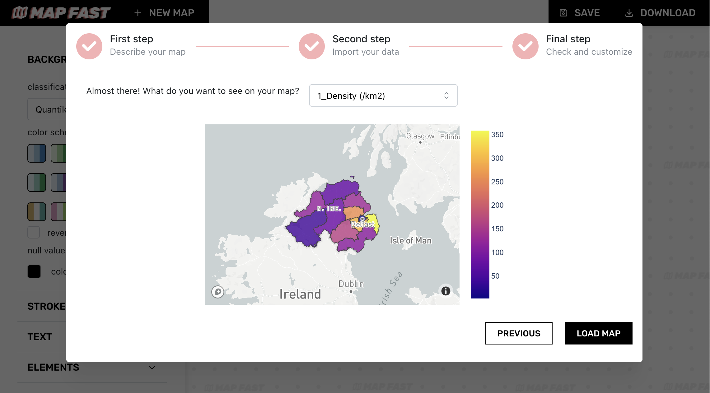 We choose to display the population density in Northern Ireland, although we had other columns available. 