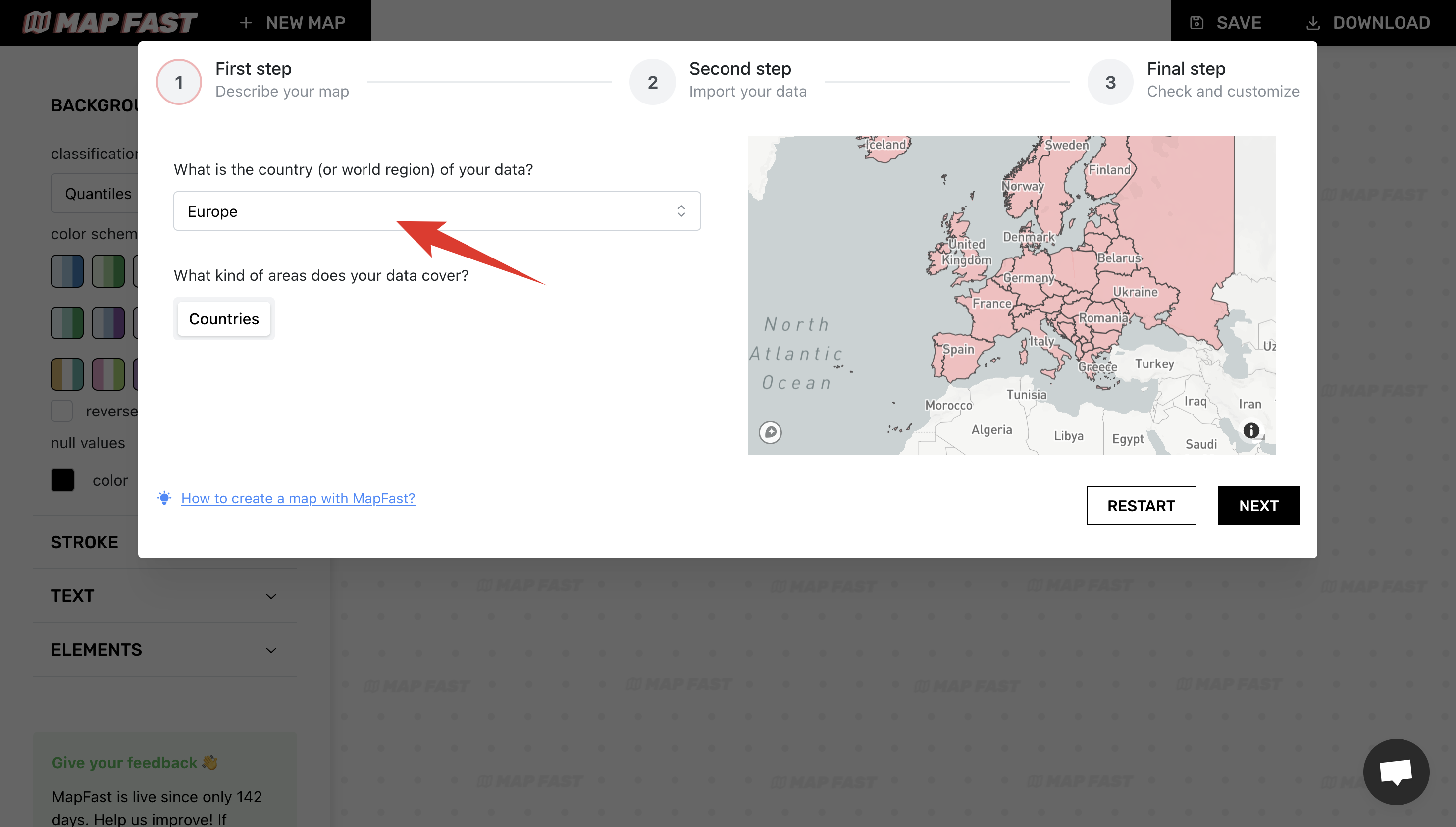 <span >The first step asks you to select a country or region.</span>