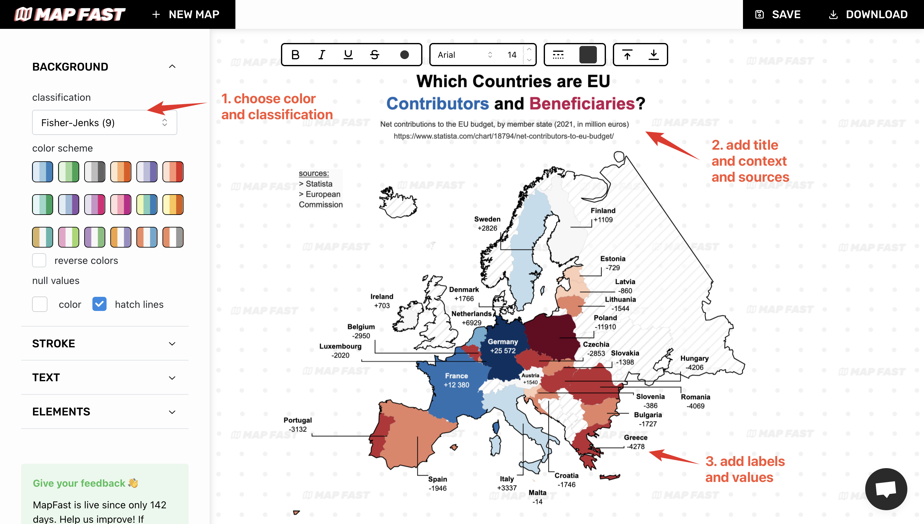 Adding a title, source, and legend or values is really important to give context to the map reader. 