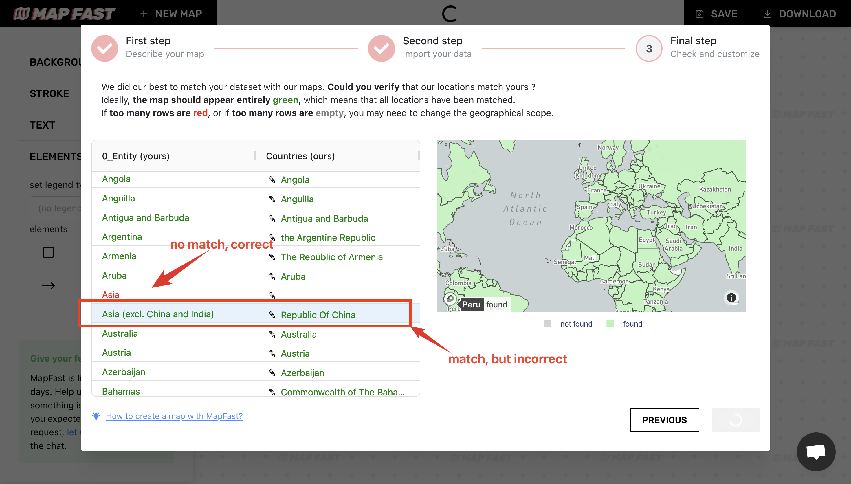 This step is about matching locations from our file to a map.