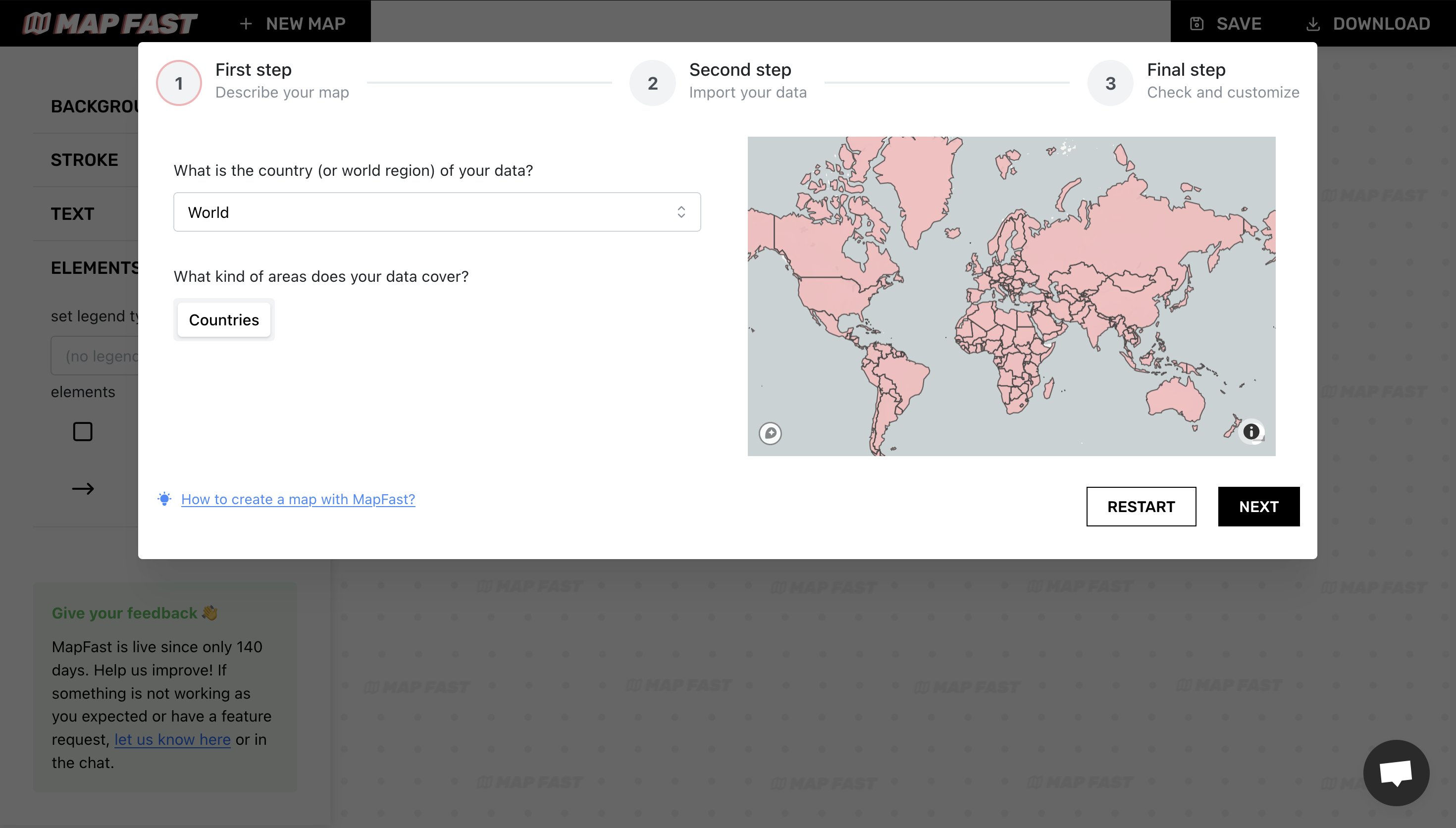 The first step asks you to select a country or region.